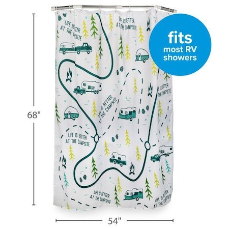 Camco LIFE IS BETTER AT THE CAMPSITE - SHOWER CURTAIN, MAP DESIGN 53245